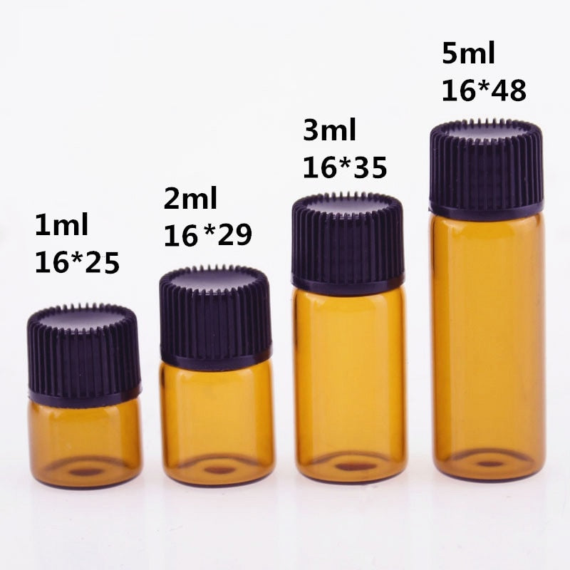 100 Amber Glass Essential Oil Bottle (Vials) 1ml/2ml/3ml/5ml - The Essential Oil Boutique